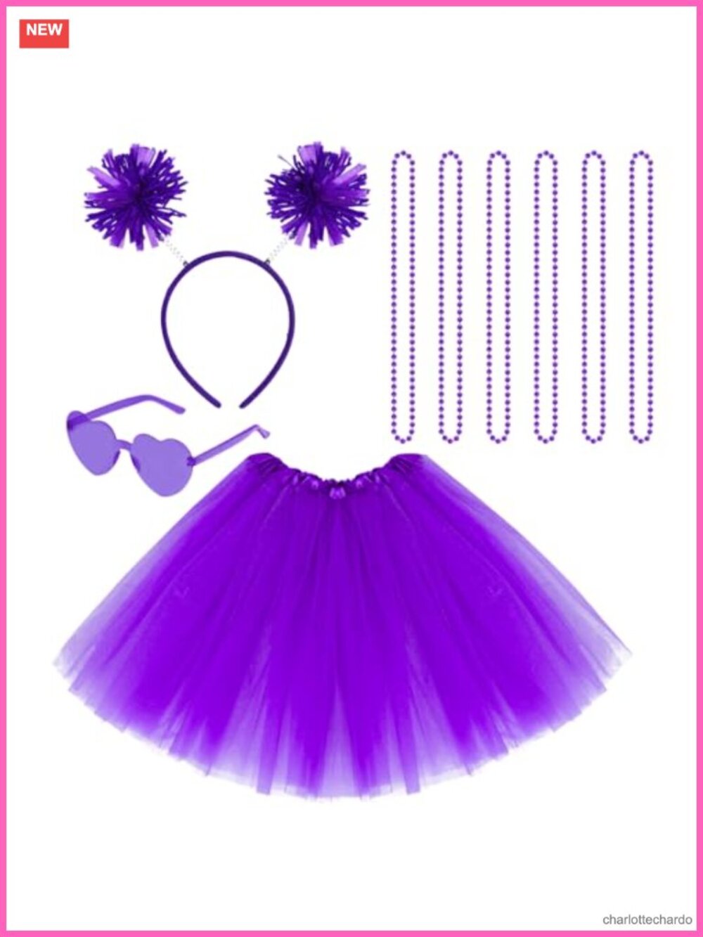 Tutu Costume Accessories Set Pom Pom Headband Necklaces Heart Sunglasses